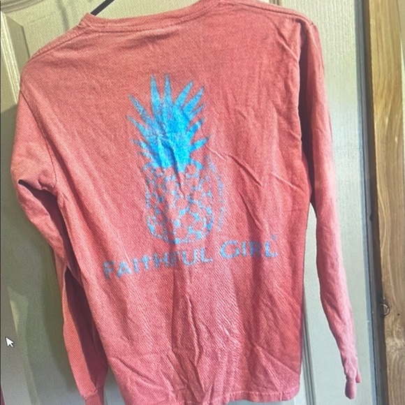 Red Long Sleeve Shirt with Blue Pineapple Design - Picture 1 of 1